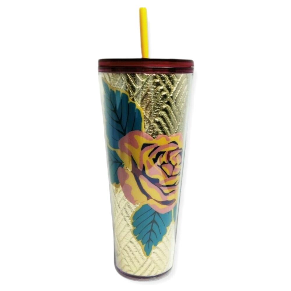 Starbucks Gold Quilted Foil Rose 24oz Venti Tumbler Cold Cup Brand New